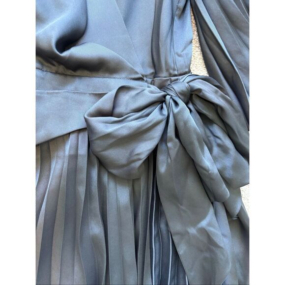 NWT ACLER satin wrap pleated Harlem dress in petrol US 4, $399 - Picture 9 of 13